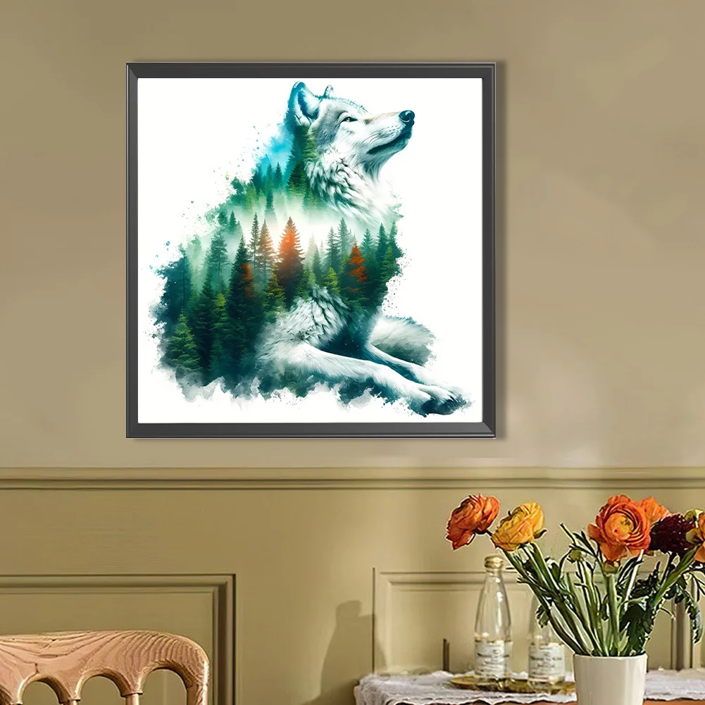 Partial AB Diamond Painting - Full Round Drill - Wolf Silhouette(Canvas|45*45cm)