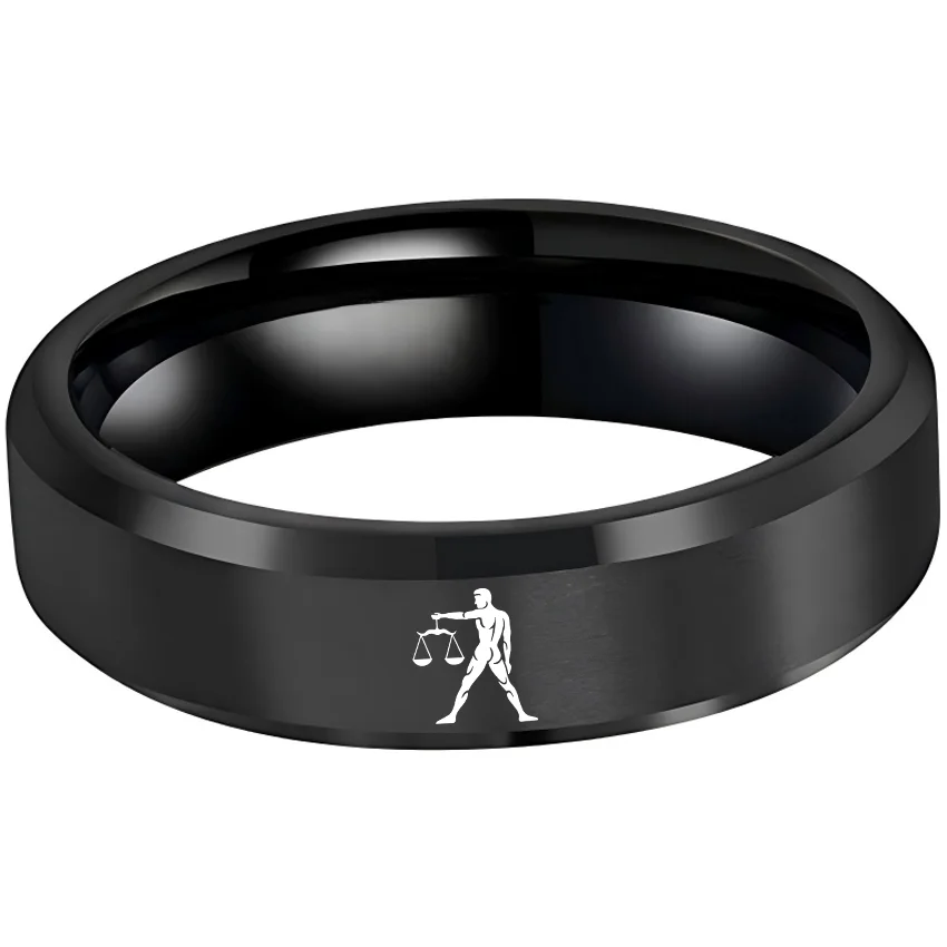 Black Libra Tungsten Carbide Rings Beveled Edges Black Laser Etched Couple Wedding Bands for Men and Women 4MM 6MM 8MM Width