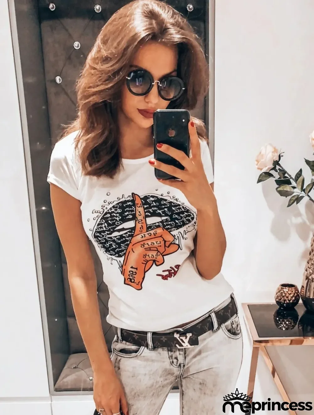 Summer Print White O-Neck Basic Shirt