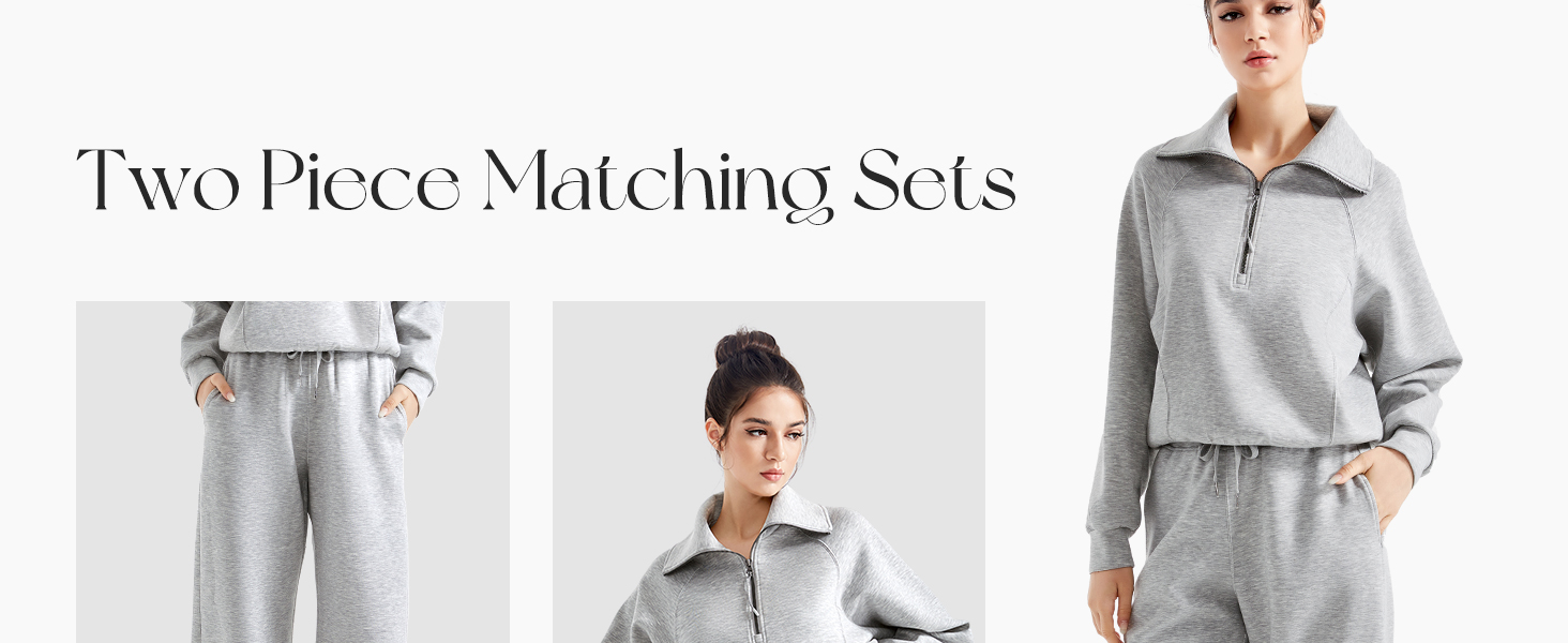 Two Piece Lounge Matching Set Wide Leg Sweatpant Half Zip Sweatshirt 9