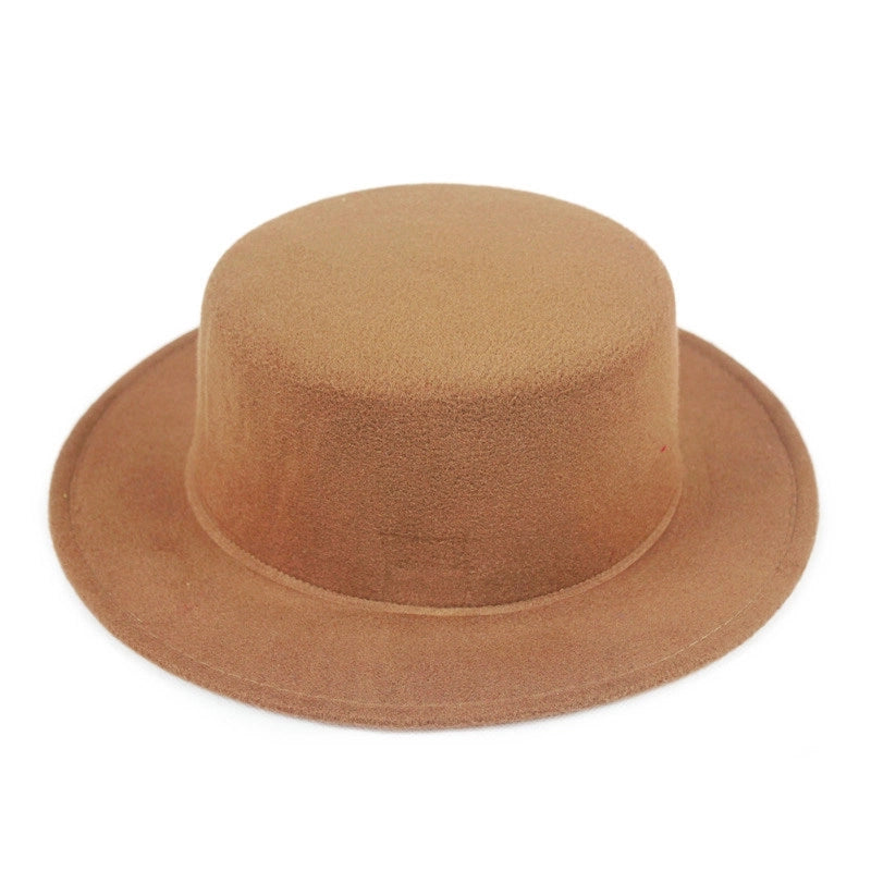 Couple’s Flat Brim Hat Men’s And Women’s Autumn And Winter Retro British Jazz Hat Flat Top Big Brim Top Hat Women’s Sun-proof Street Dance Hat