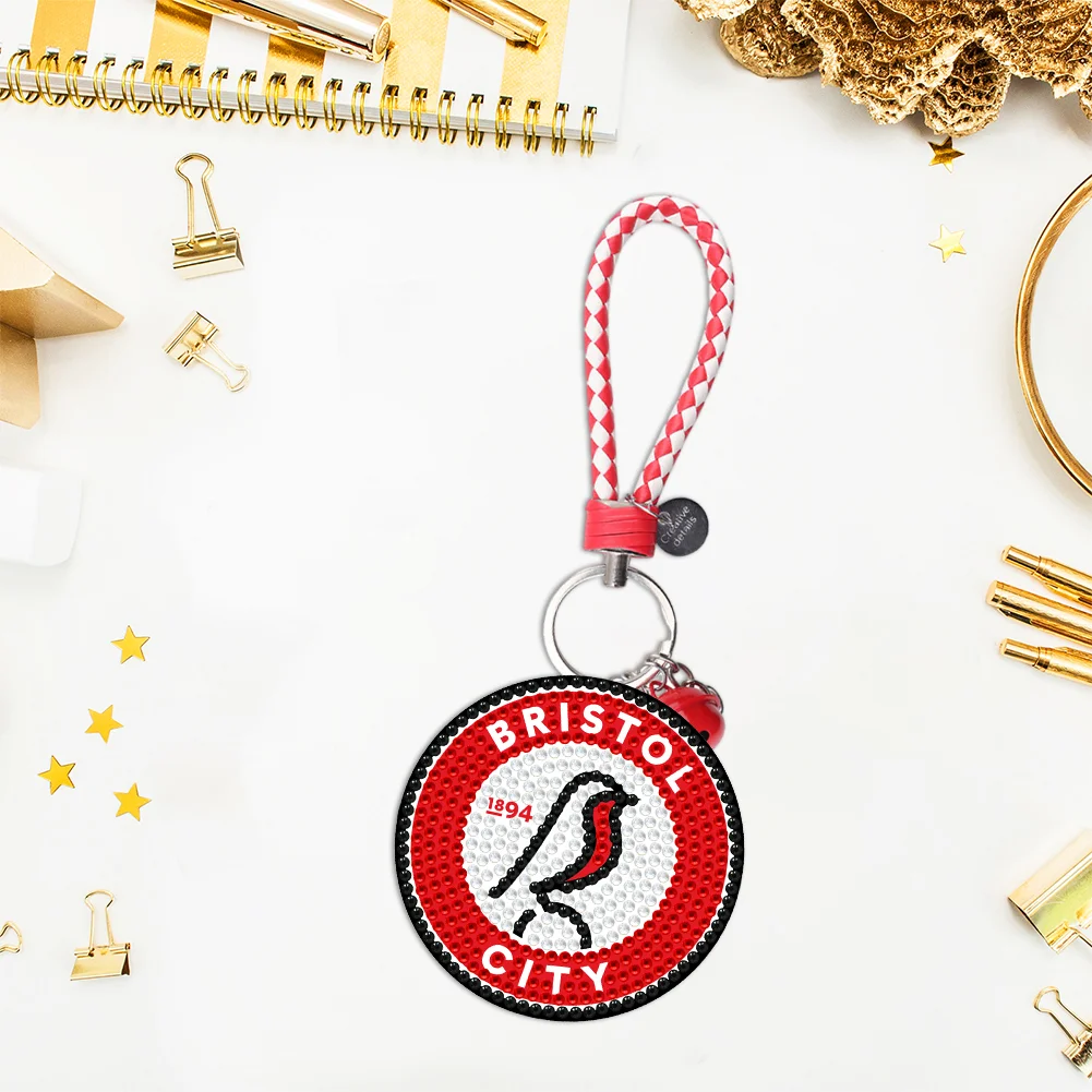 5D DIY Bristol FC Double Sided Full Drill Keyring Diamond Keychains Pendant
