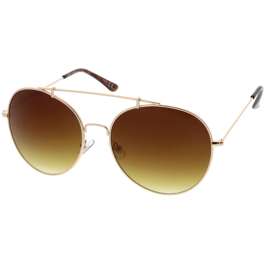 Classic Metal Aviator glasses Crossbar Slim Arms Round Lens 65mm