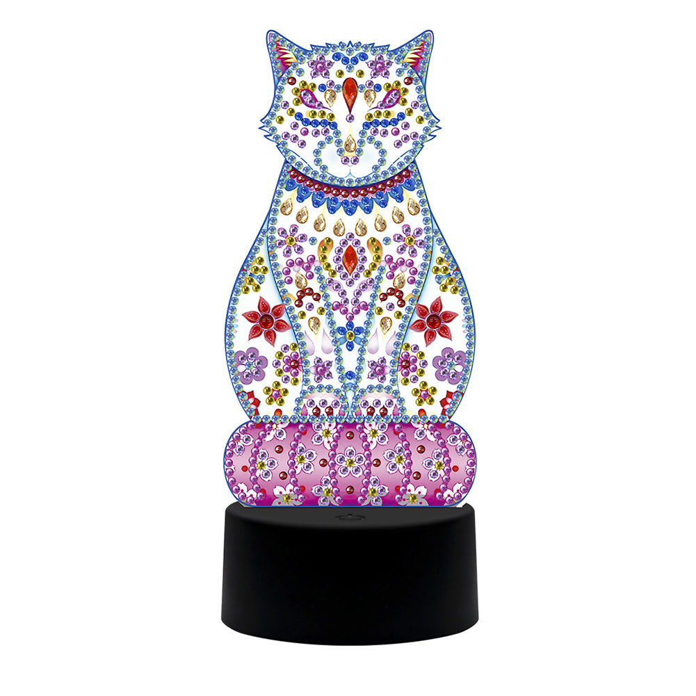 Diy Special Shaped Diamond Painting Cat Led Light Cross Stitch Embroidery gbfke