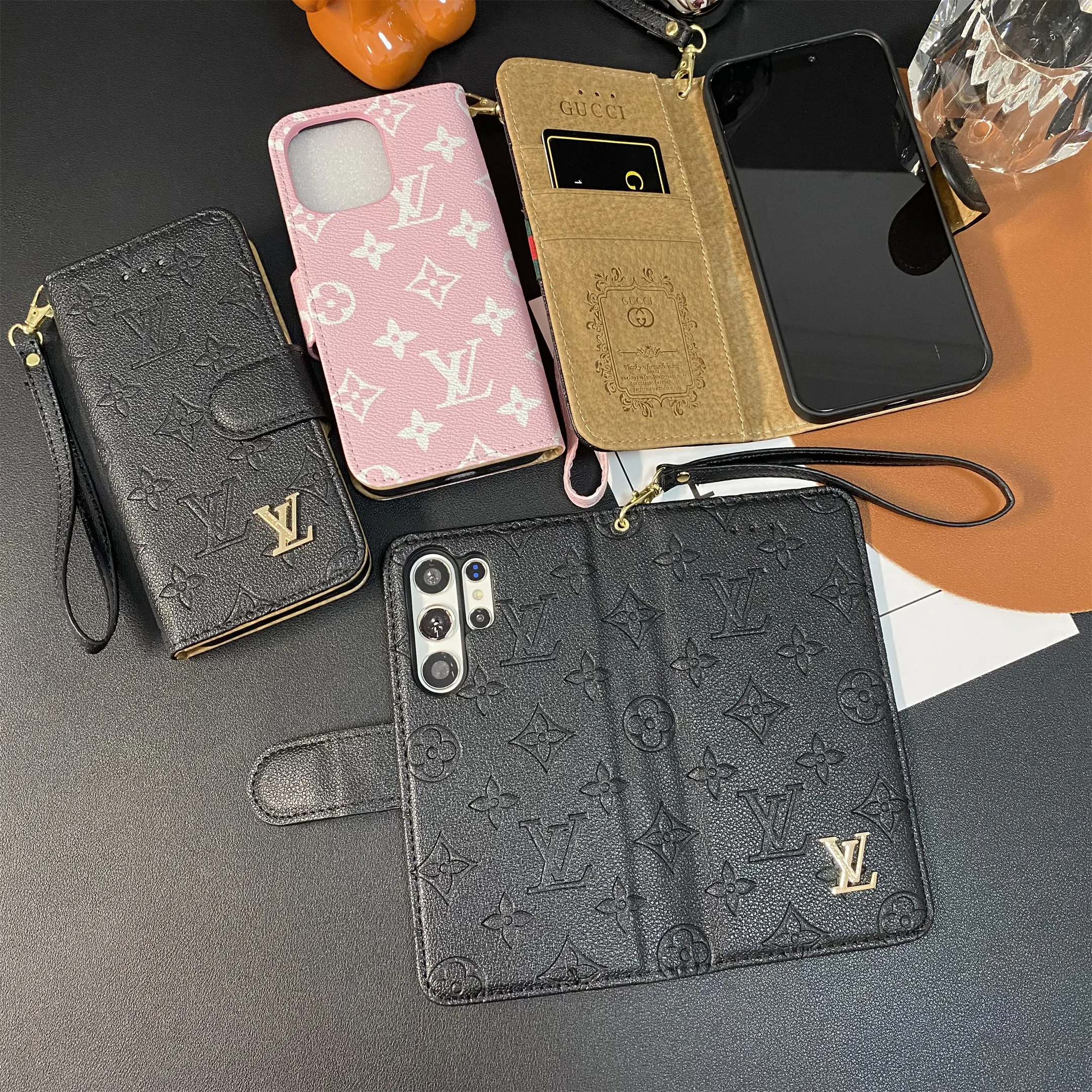 LV Embossed Monogram Gucci Ophidia GG Apple iPhone case Samsung Galaxy Flip Wallet Case