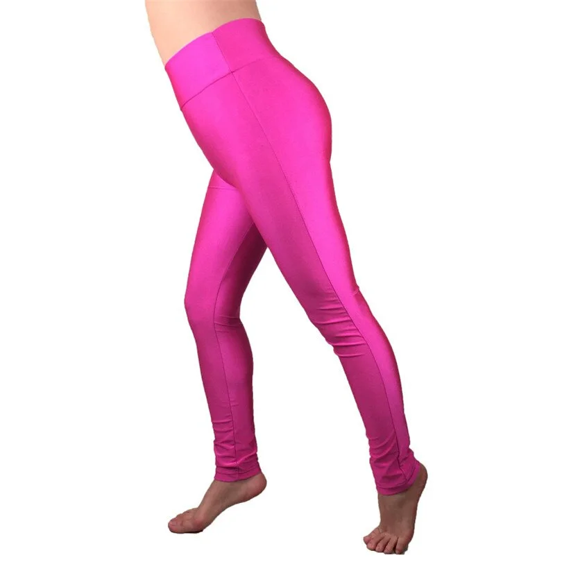 CUHAKCI Trousers Female Elastic Pants New High Waist Leggings Candy Colors Fluorescent Shiny Leggins Women Casual