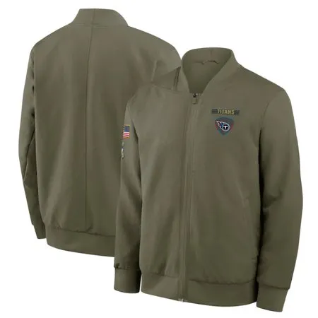 Men's Tennessee Titans  Olive 2025 Salute to Service Sideline Full-Zip Bomber Jacket Y45M