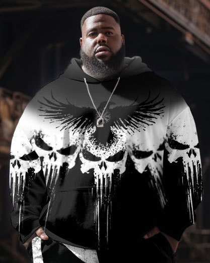 Men's Casual Fashion Skull Viking Print Plus Size Hoodie Suit