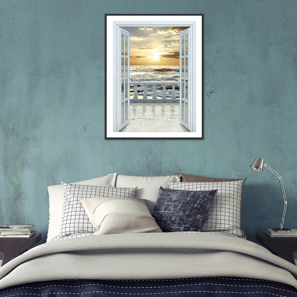 Full Square Drill Mosaic Poster 5D DIY Diamond Painting Beach Sunset Kit