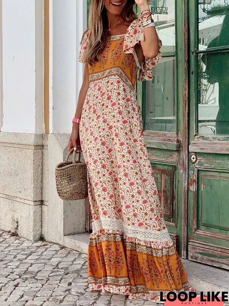 Holiday Bohemian Character Print Dress