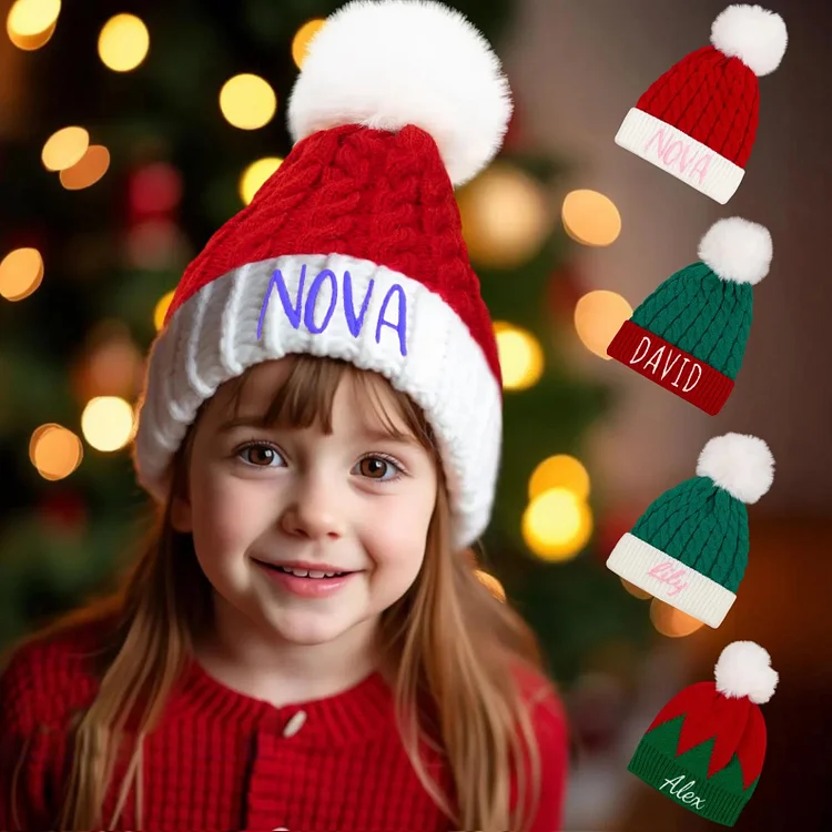 Personalized Embroidery Kid Christmas Pom Pom Hat 