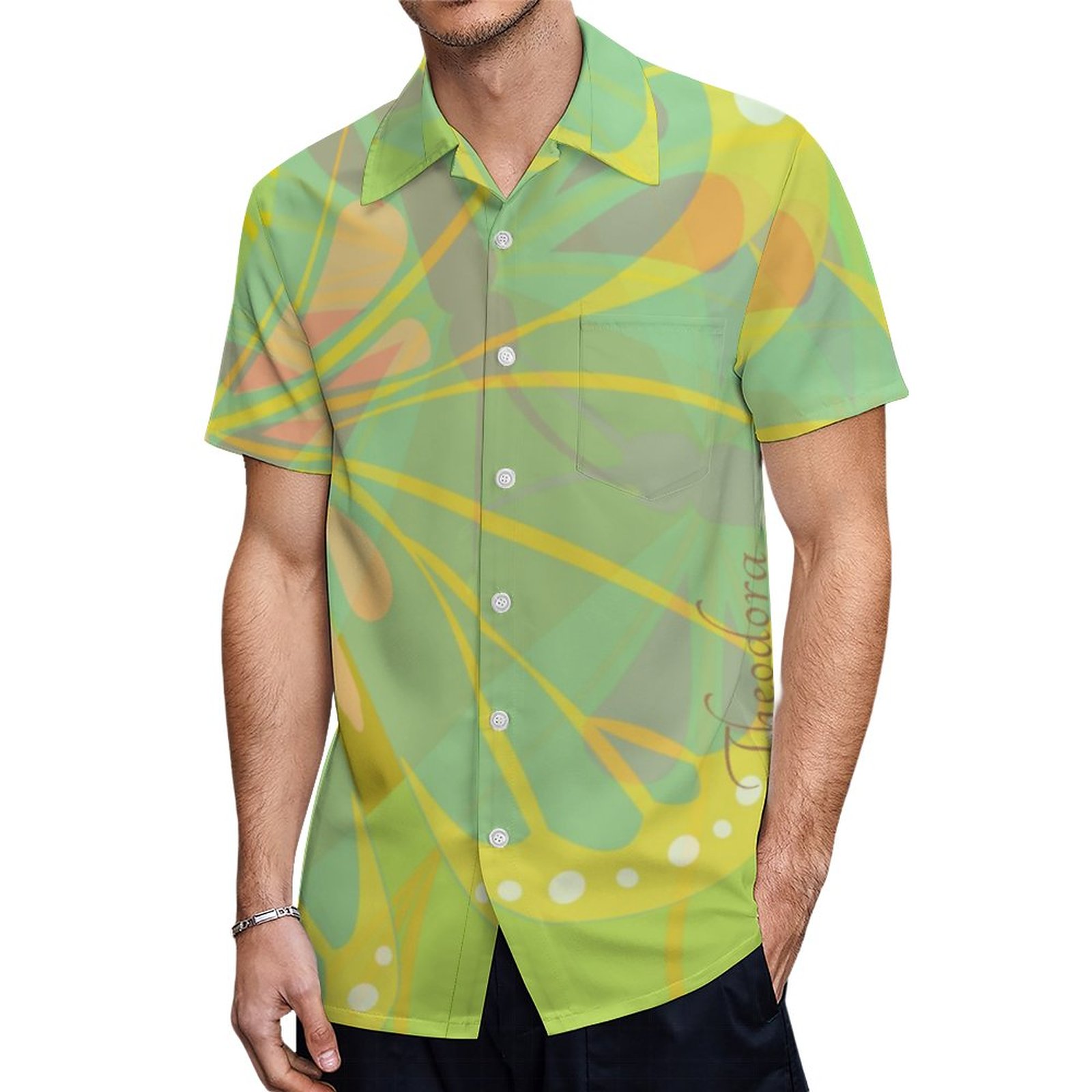 Chic Gold Butterfly Yellow Blue Hawaiian Shirt Mens Button Down Plus Size Tropical Hawaii Beach Shirts