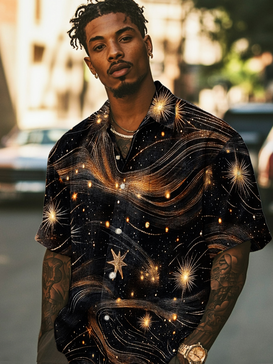 Starry Sky Universe Stars Art Prints Casual 100% Cotton Shirt