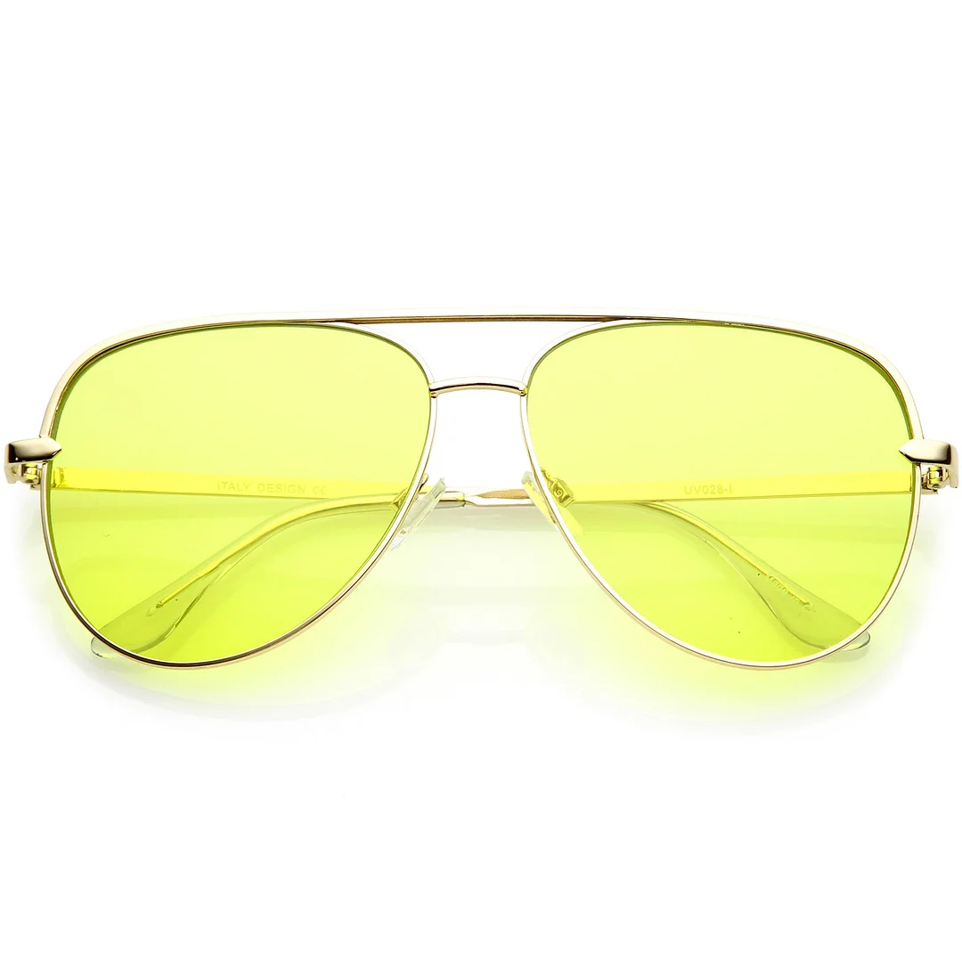 Premium Oversize Metal Aviator glasses With Colored Flat Lens And Crossbar 60mm
