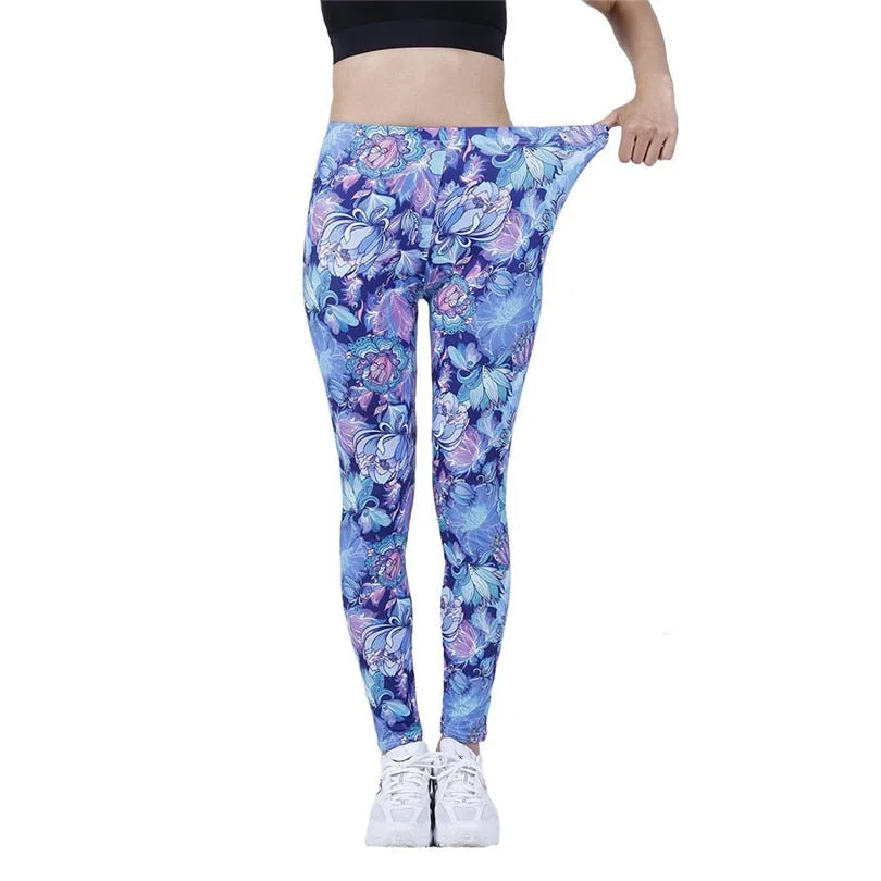 CUHAKCI Fashion Women Leggings Beautiful Leaf Floral Printing High Waist Jeggings Stretch Pant Sexy Hot Sale Clothing Mujer