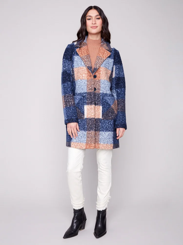 Plaid Boucl&eacute; Knit Coat - Moonlight