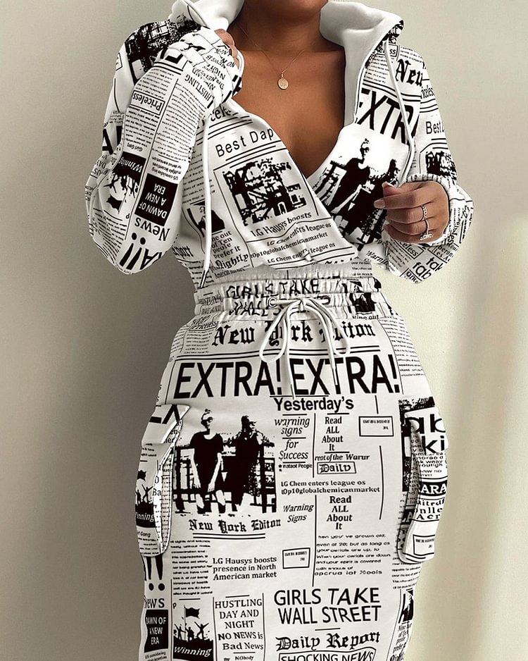 Trendy print tunic pocket dress women's dress