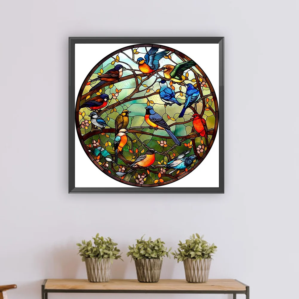 Diamond Painting - Full Round Drill - Stained Glass Bird(Canvas|30*30cm)