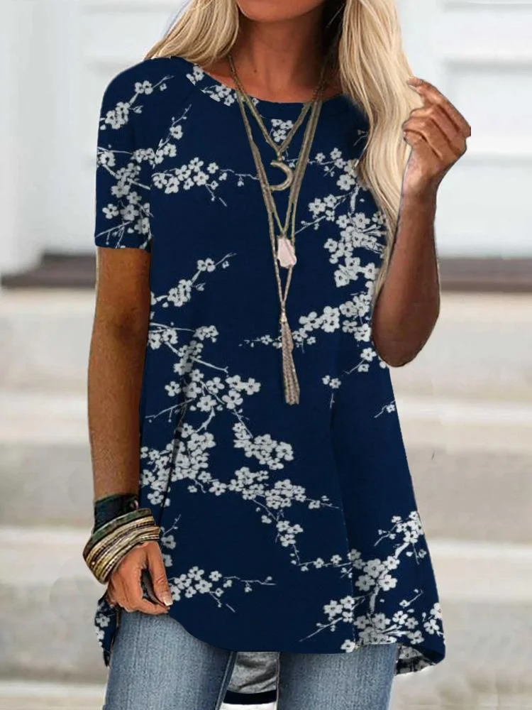 Women's Short Sleeve Scoop Neck Floral Printed Tops