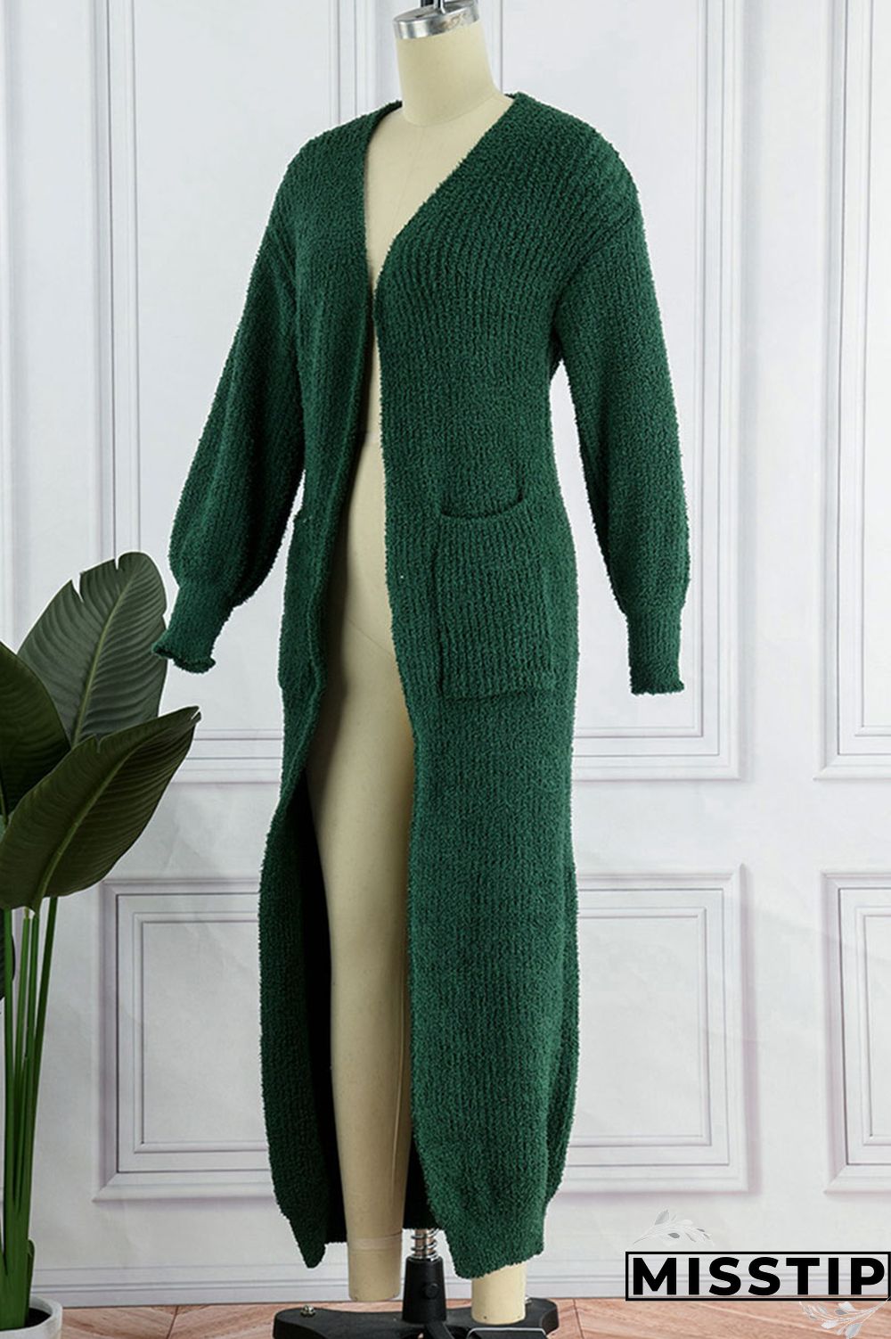 Green Casual Solid Patchwork Cardigan Collar Outerwear