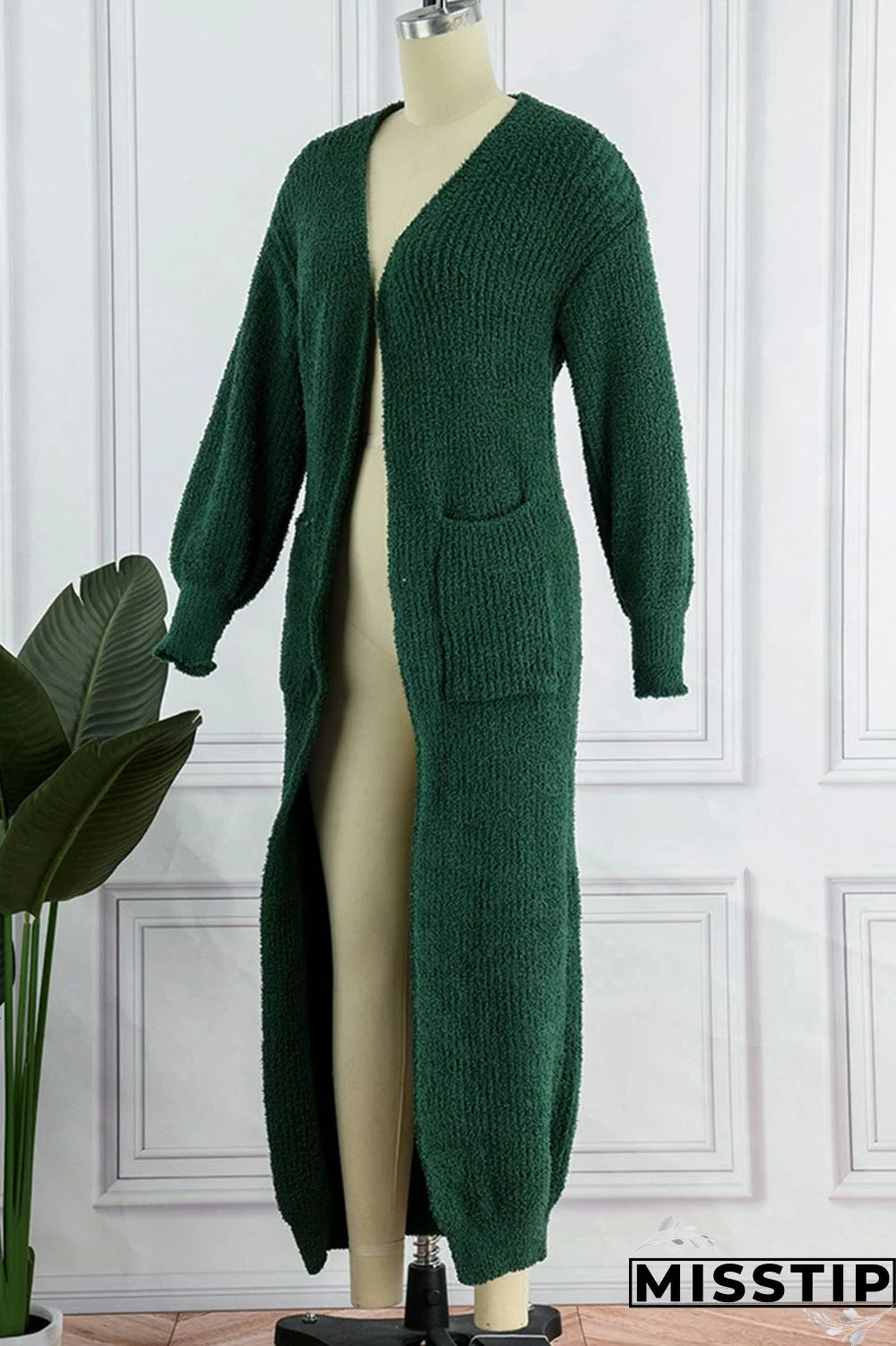 Green Casual Solid Patchwork Cardigan Collar Outerwear