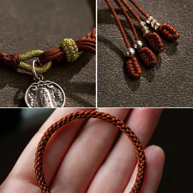 Handmade 925 Sterling Silver Five Directions Gods of Wealth Luck Protection String Braid Bracelet