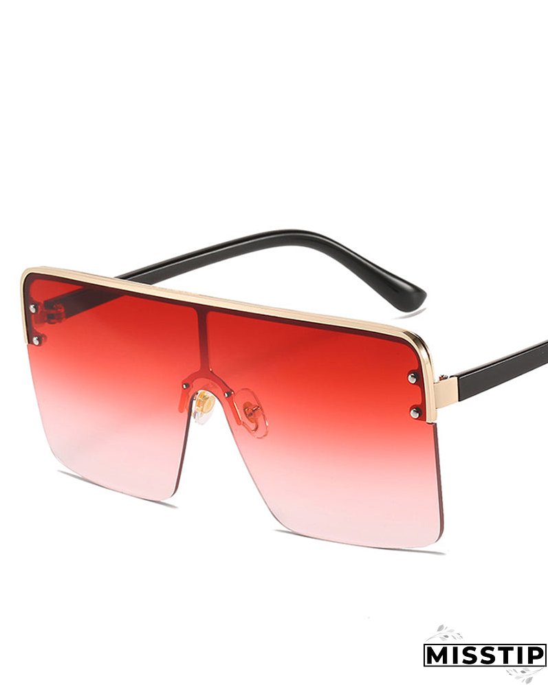 1Pair Half Metal Frame Ombre Lens Flat Top Sunglasses