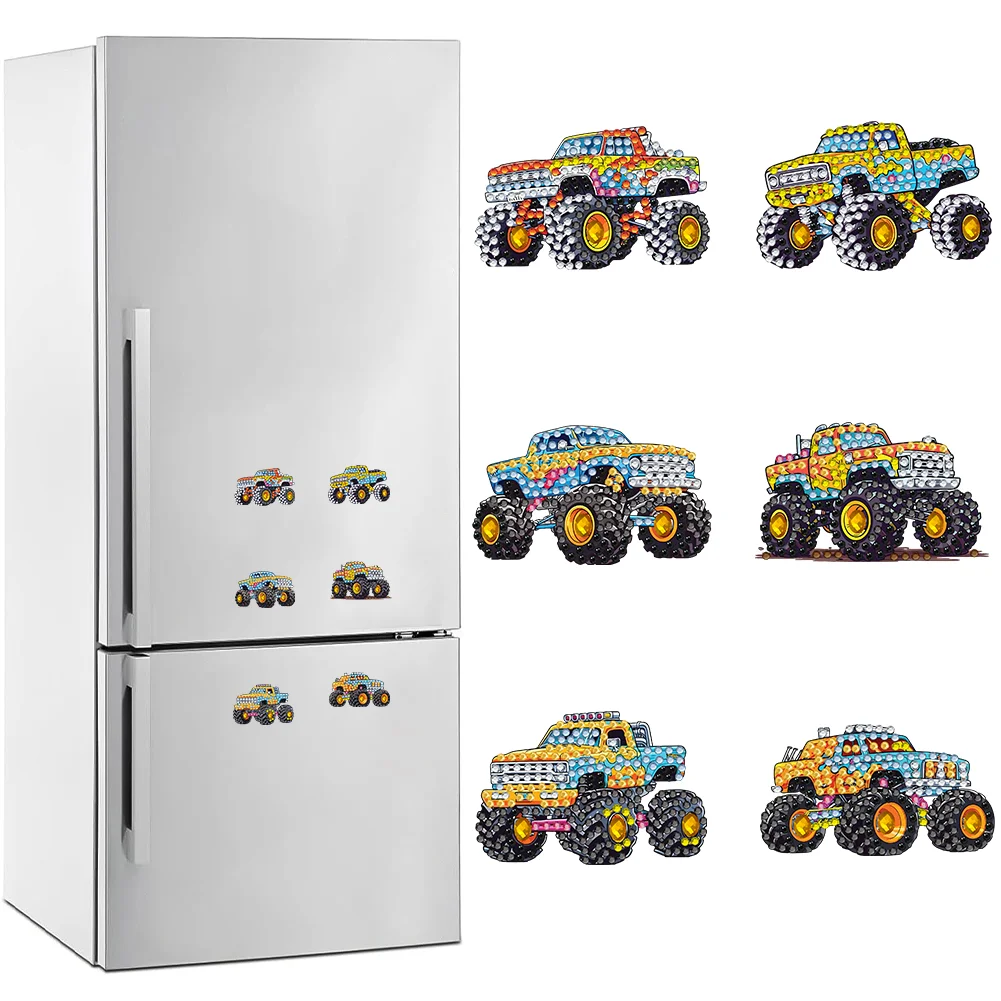 6Pcs DIY Off-road Vehicle Acrylic Special Shape Diamond Painting Fridge Magnet