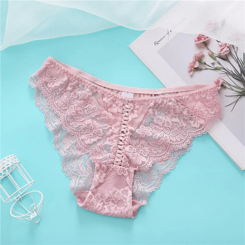 Sexy Lace Panties Perspective Underwear Women Underpants Front Cross Design Soft Cotton Crotch Panties Lingerie for Female Panty