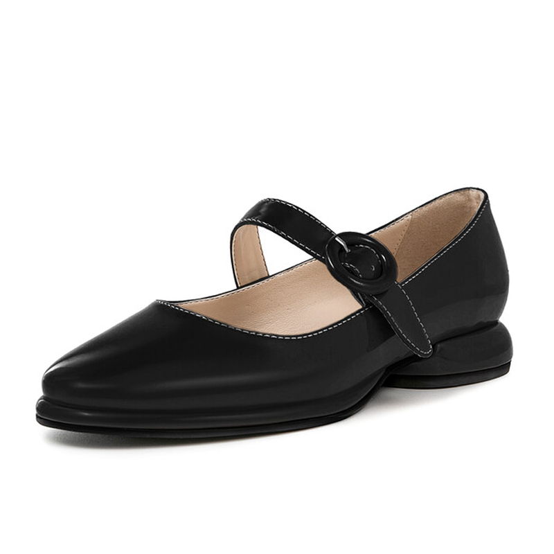 GOOSHOE Large Size 45 Women Low Square Heels Middle Buckles Wide Fit Mary Jane Shoes Round Toe Flat Sandals