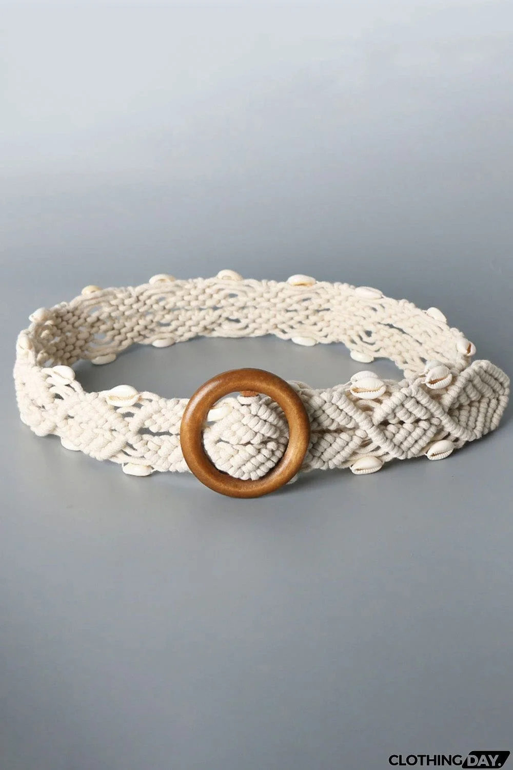 Shell Braid Belt with Wood Buckle
