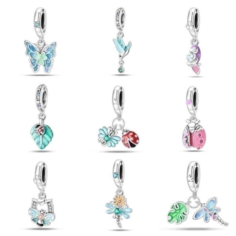 1 Piece Hole 4~4.9mm 925 Sterling Silver Zircon Insect Leaves Dragonfly Polished Pendant Jewelry Accessories