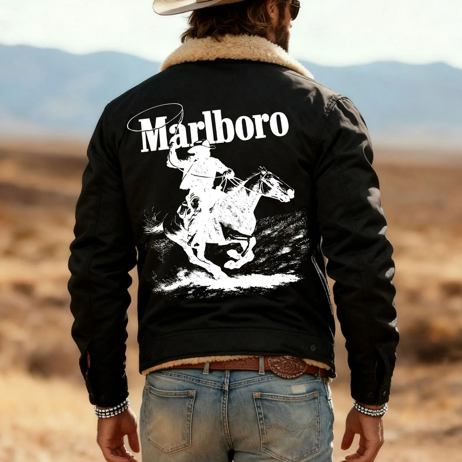 Classic Western Jacket With Cowboy Graphic Design