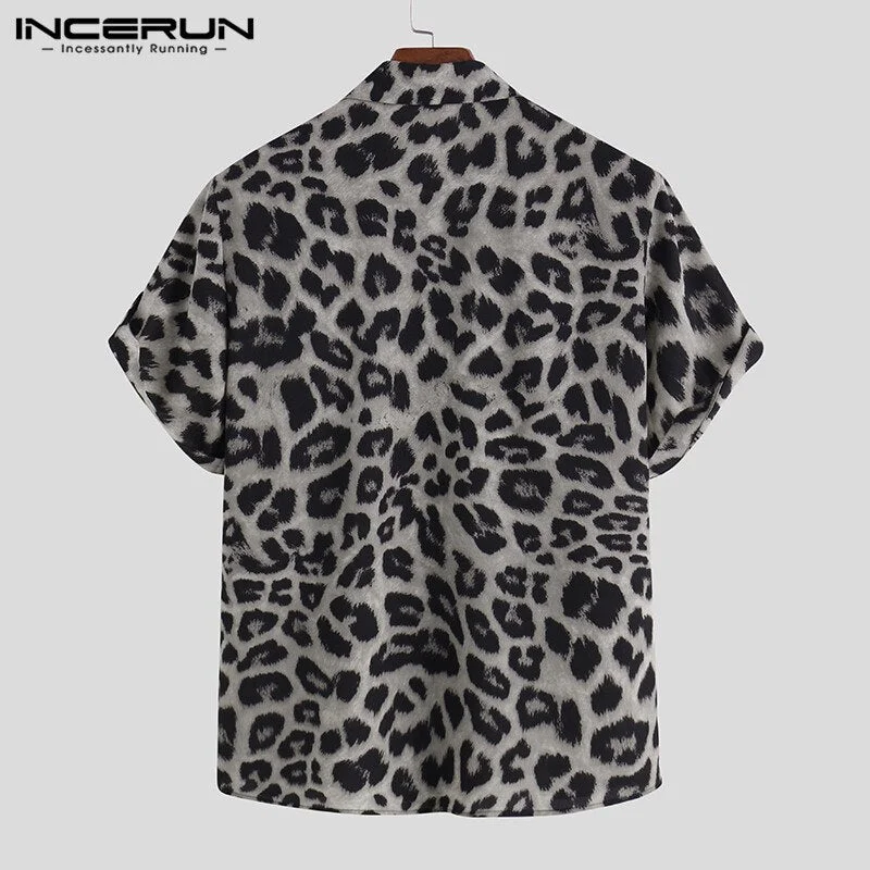 Casual Leopard Printed Men Shirt Short Sleeve Party 2022 Camisa Lapel Summer Fashion Mens Hawaiian Shirts Streetwear INCERUN 5XL