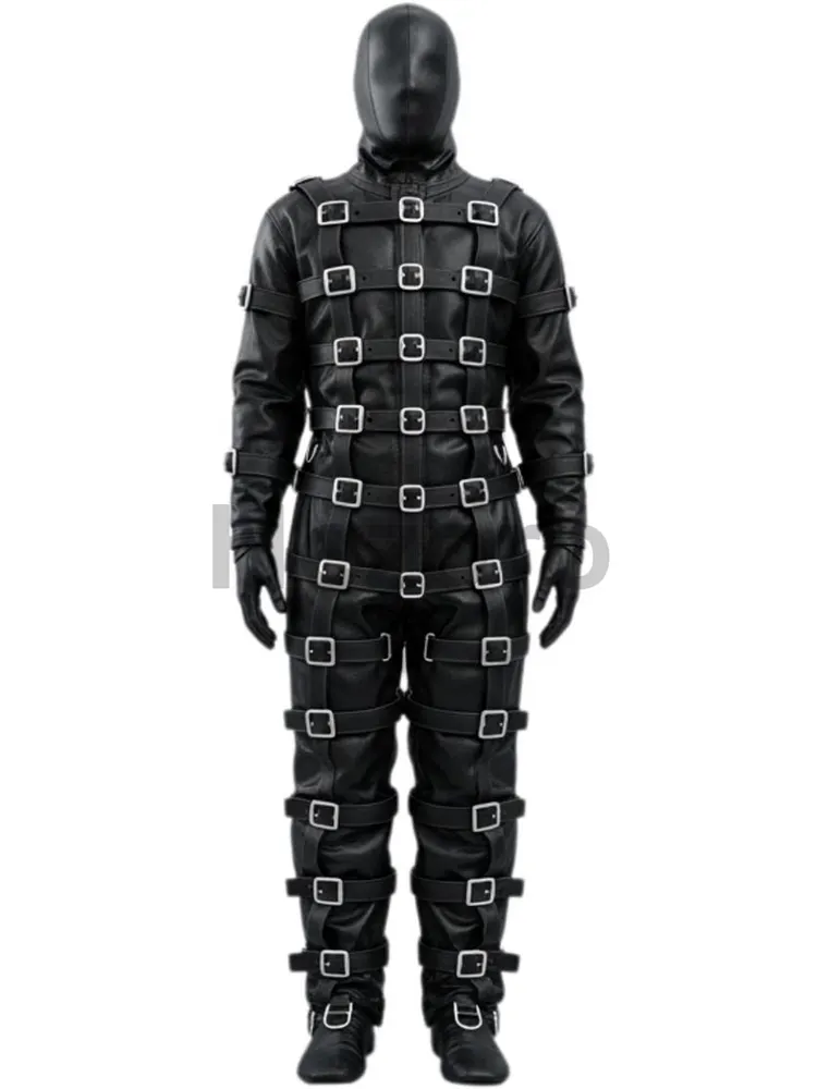 pornhint Pornhint Full-Body Leather Bondage Suit with Buckles & Straps-Black Leather Restraint Suit &ETH; Fetish Gear for Roleplay- Extreme Bondage Suit bdsm outfit men
