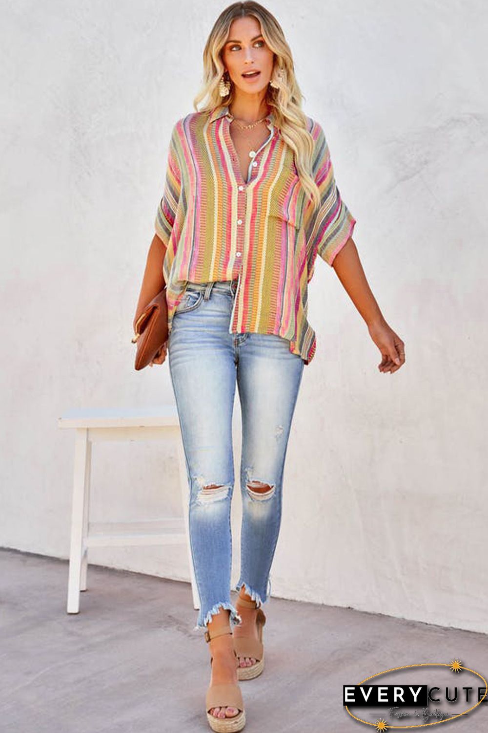 Striped Woven Print Buttons Shirt