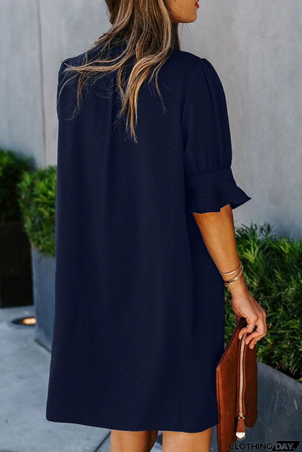 Ruffled Sleeve Shift Dress