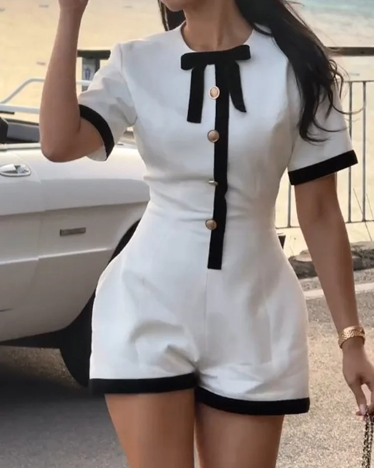 Casual Mini Solid Color Jumpsuit