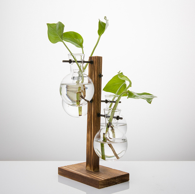 T-shaped creative wooden frame hydroponic glass vase