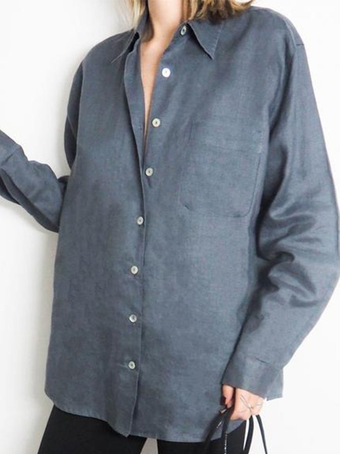 Plus Size Plain Long Sleeve Casual Shirts Tops