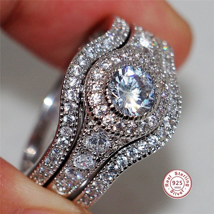 YOY-Luxury Round Cut AAA Zircon Crystal Rings  Set