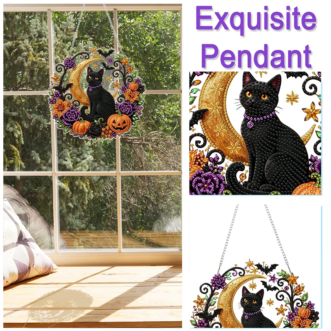 Halloween Black Cat Moon 2D Flat DIY Diamond Painting Charms for Wall Decor