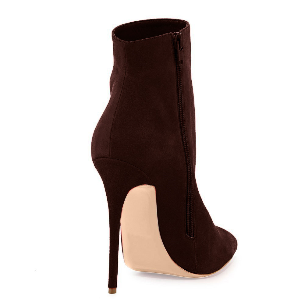 4.72" Women's Ankle Boots Closed Pointed Toe Stilettos Solid Color Suede Booties-vocosishoes