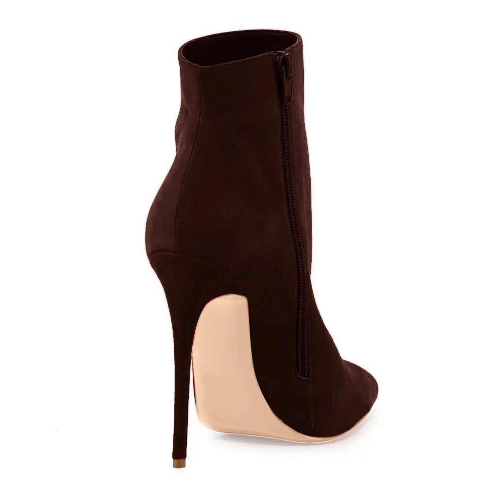 4.72" Women's Ankle Boots Closed Pointed Toe Stilettos Solid Color Suede Booties-vocosishoes