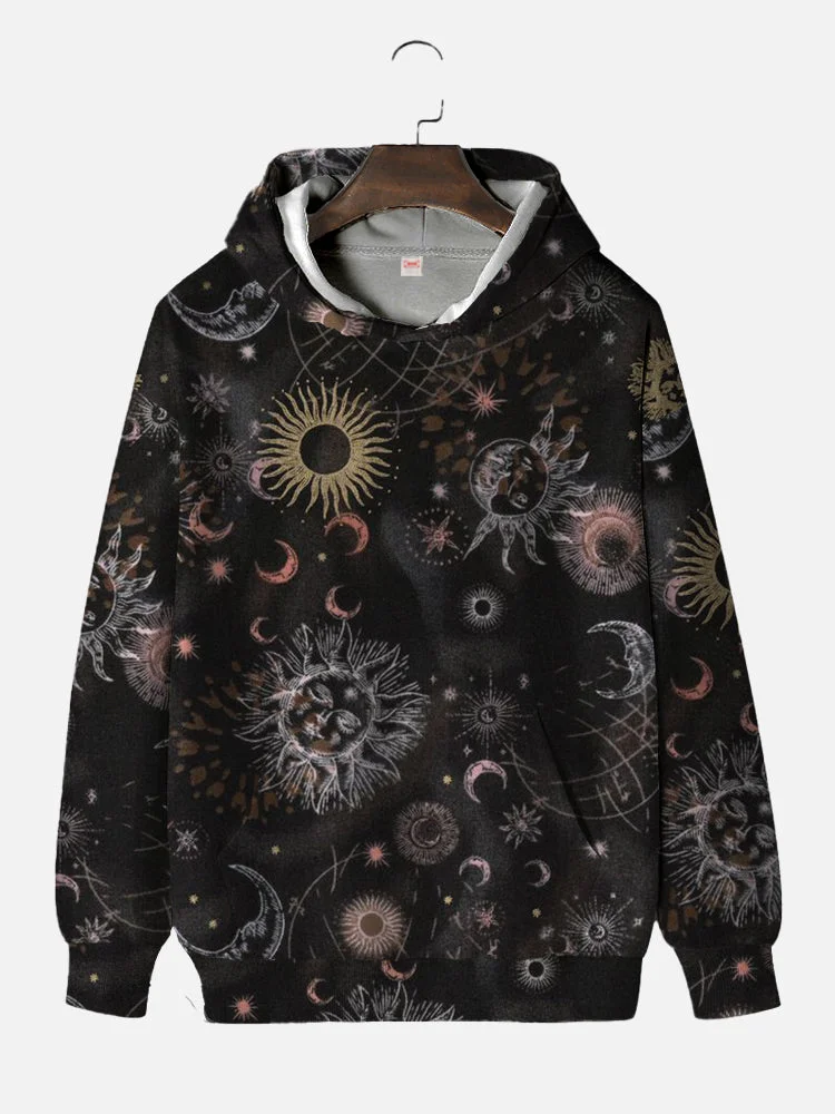 Retro Style Tarot Divination Series Fashion Sun And Stars Printing Hooded Sweatshirt BestDVibe