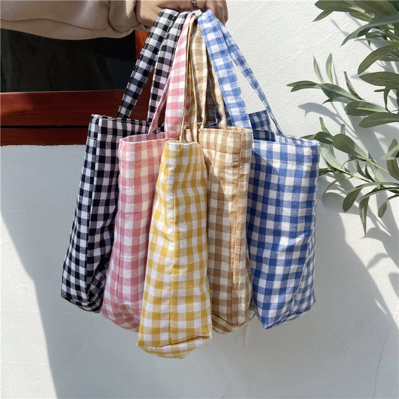 010271 Artistic Fresh Portable Lunch Bag Japanese Plaid Mummy Student Portable Small Bag Walking Bag