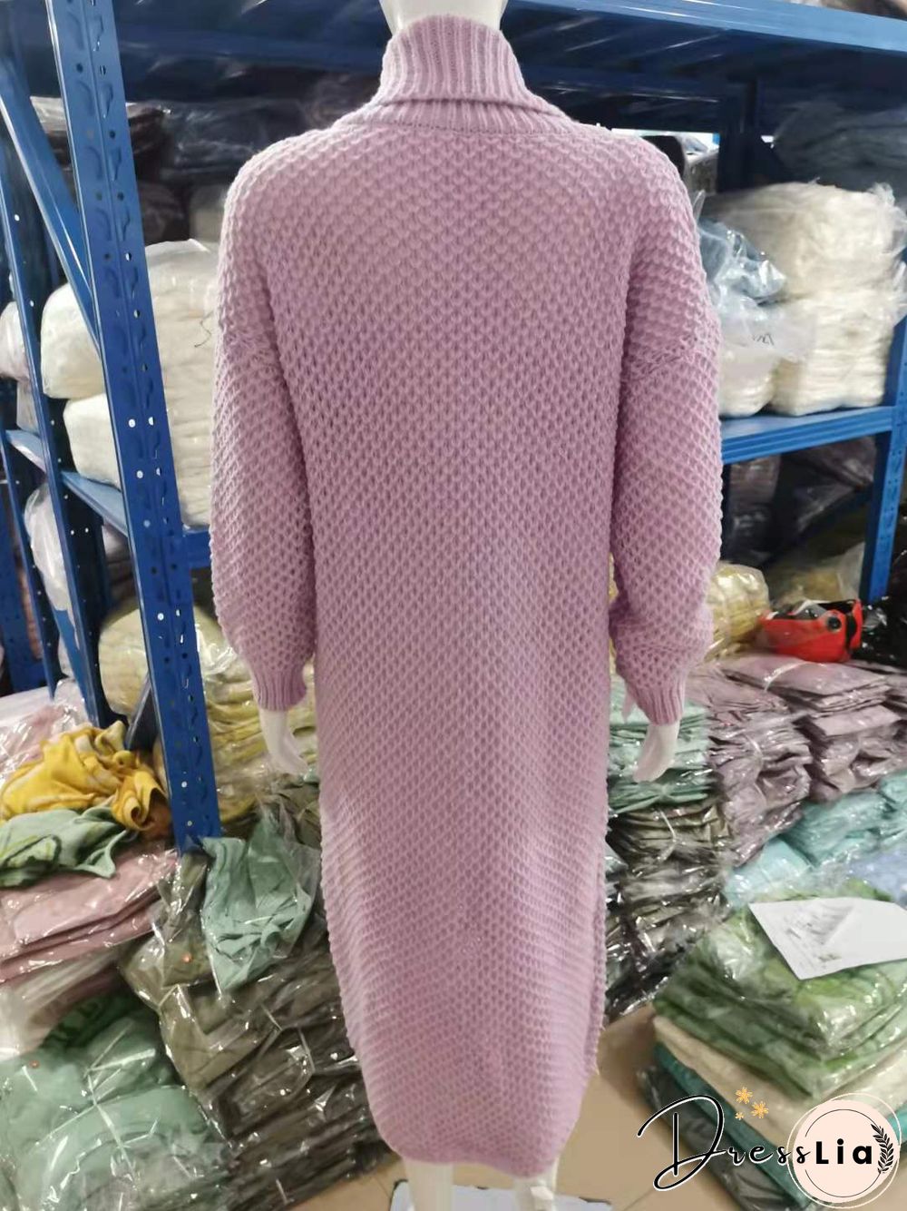 Winter Lapel Knitted Solid Color Long Oversize Sweater