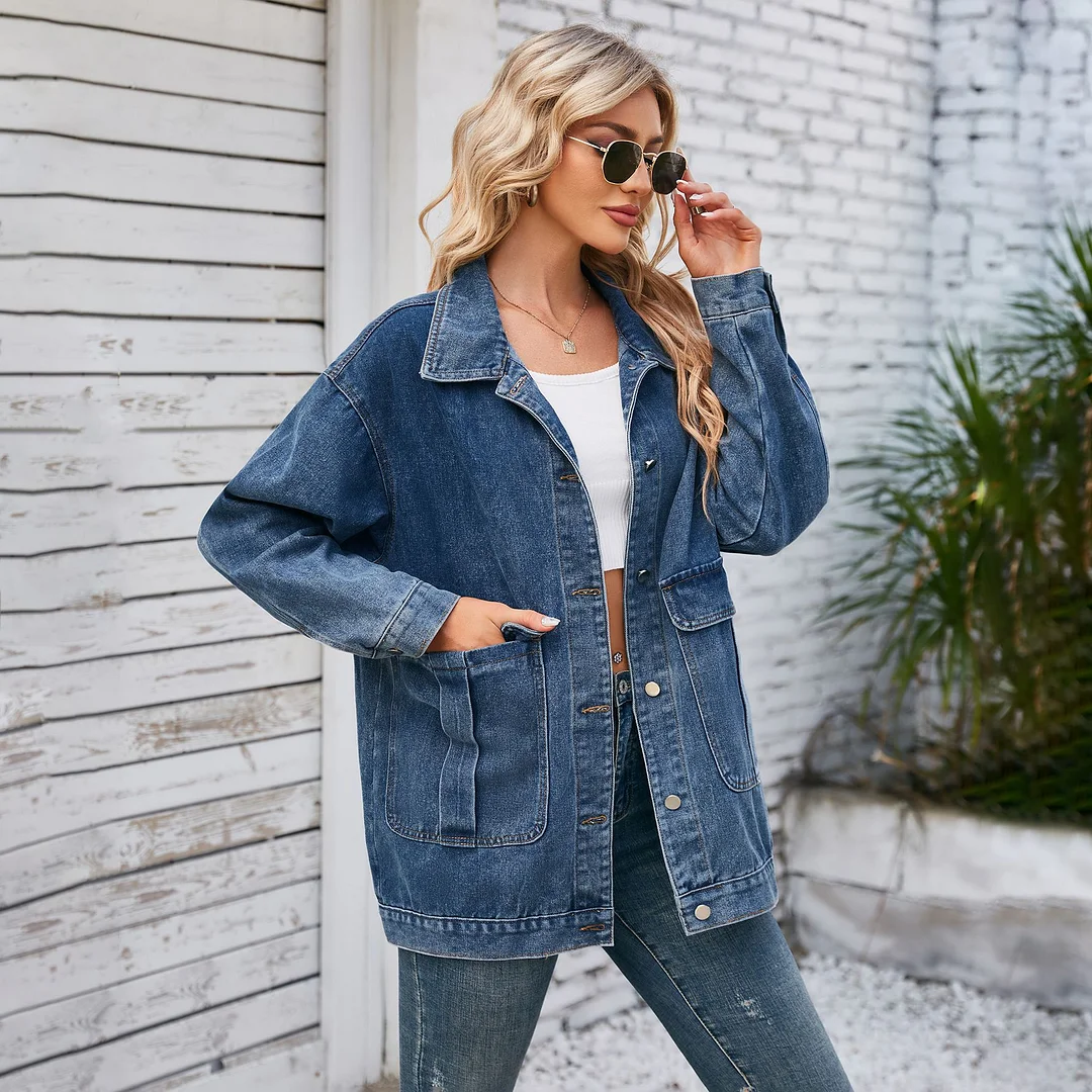 Women's Vintage Casual Denim Jacket with Adjusted Hoode
