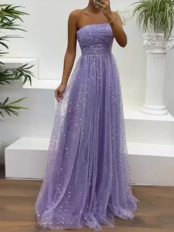 shiny Sequinned Sleeveless tube mesh elegnat Maxi Dresses