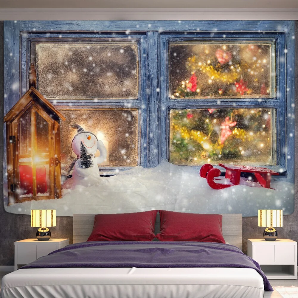 Christmas Popular Hanging Cloth False Window Scenery Outside The Window Tapestry Home Decoration Christmas Gift